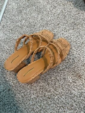 Maurices Cork-Textured Strappy Platform Sandals in Tan